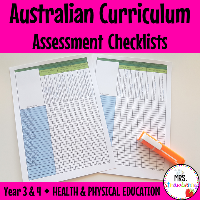 Year 3 and 4 HEALTH AND PHYSICAL ED Australian Curriculum Assessment Checklists