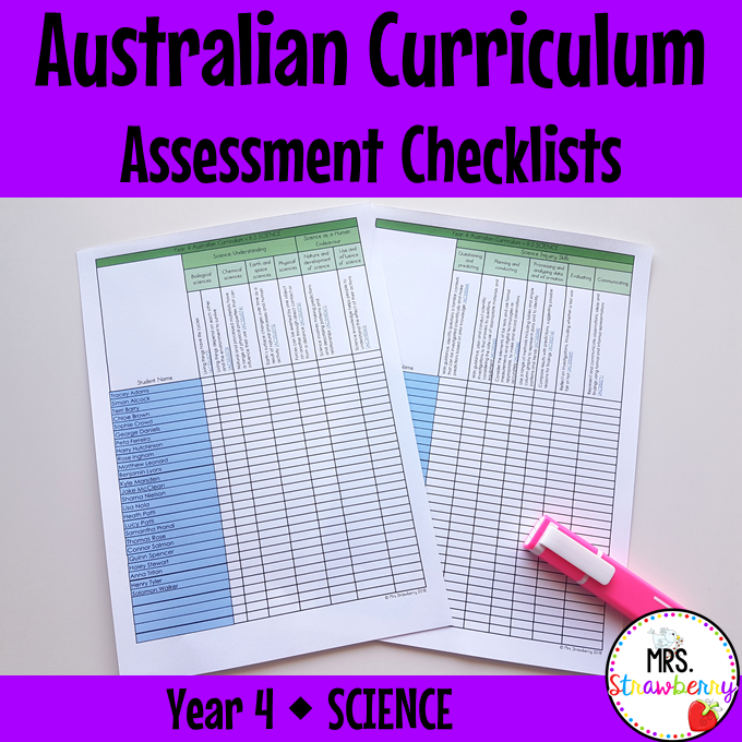 Year 4 SCIENCE Australian Curriculum Assessment Checklists