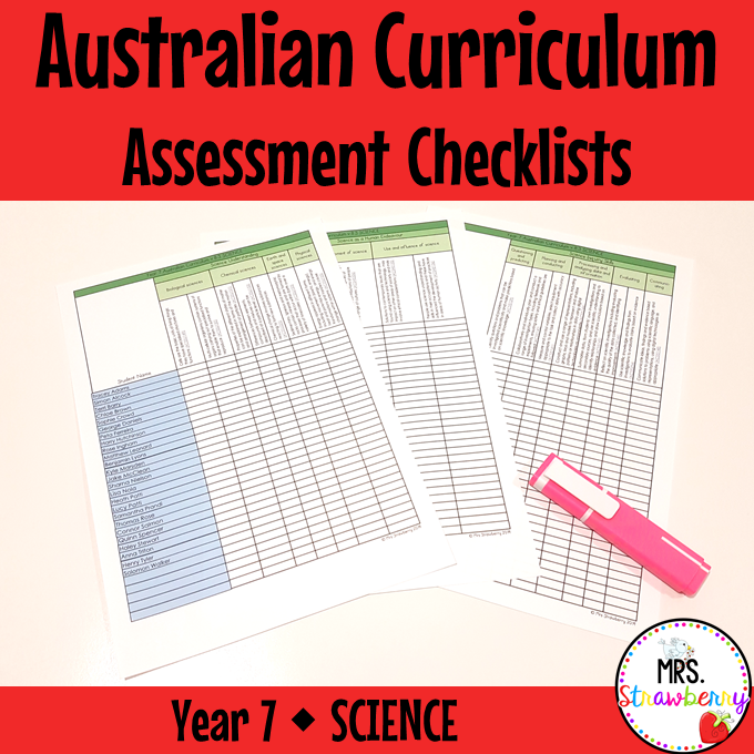 Year 7 SCIENCE Australian Curriculum Assessment Checklists