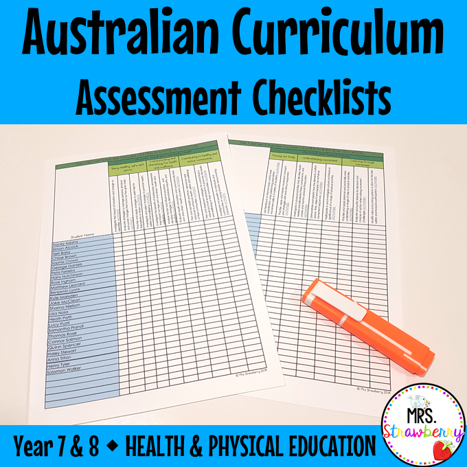 Year 7 and 8 HEALTH AND PHYSICAL ED Australian Curriculum Assessment Checklists