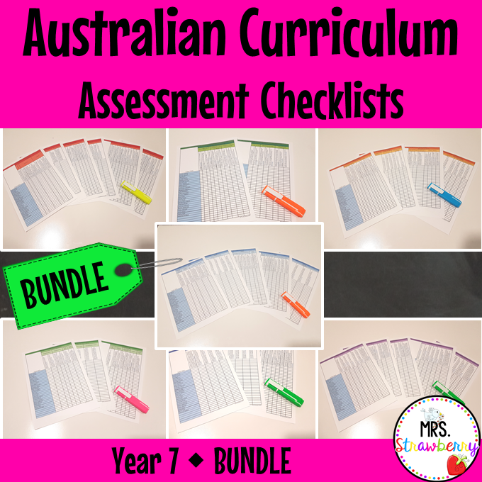 Year 7 Australian Curriculum Assessment Checklists BUNDLE