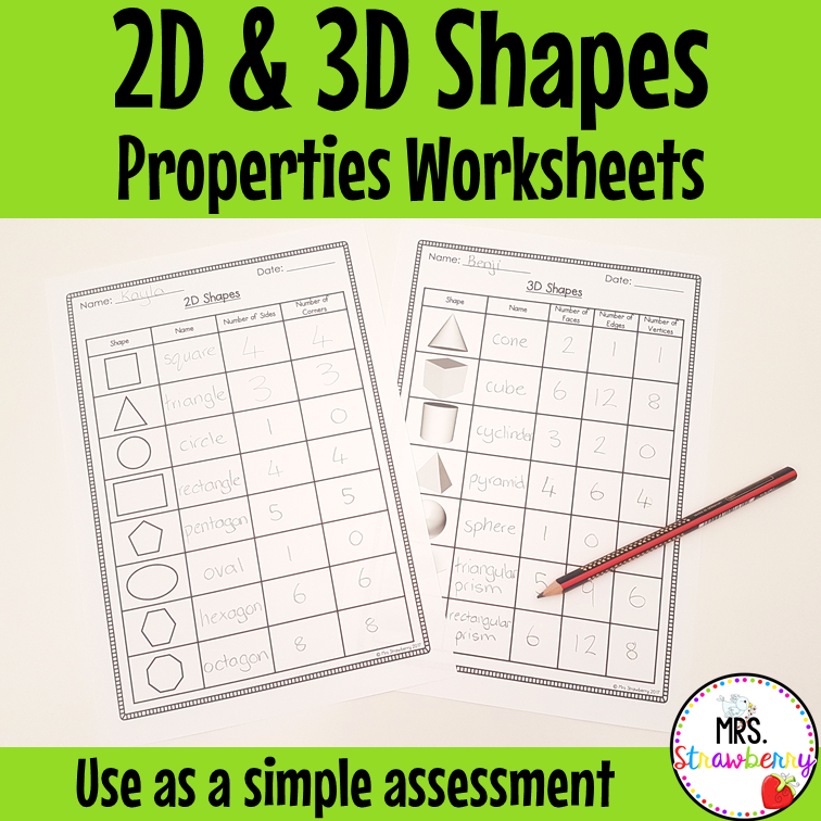 2D and 3D Shape Properties Worksheets