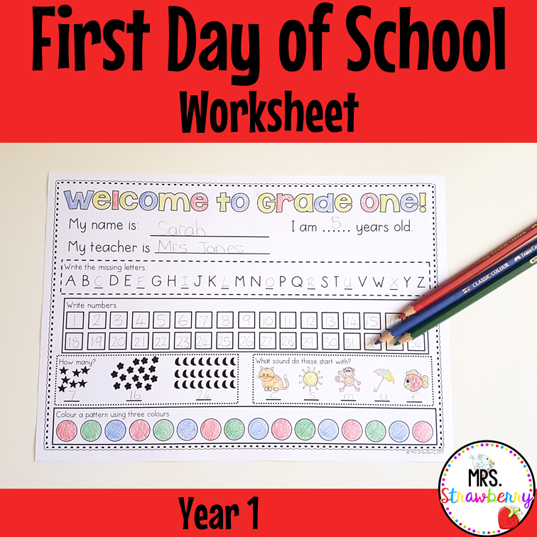 First Day of School Assessment Worksheet Year 1