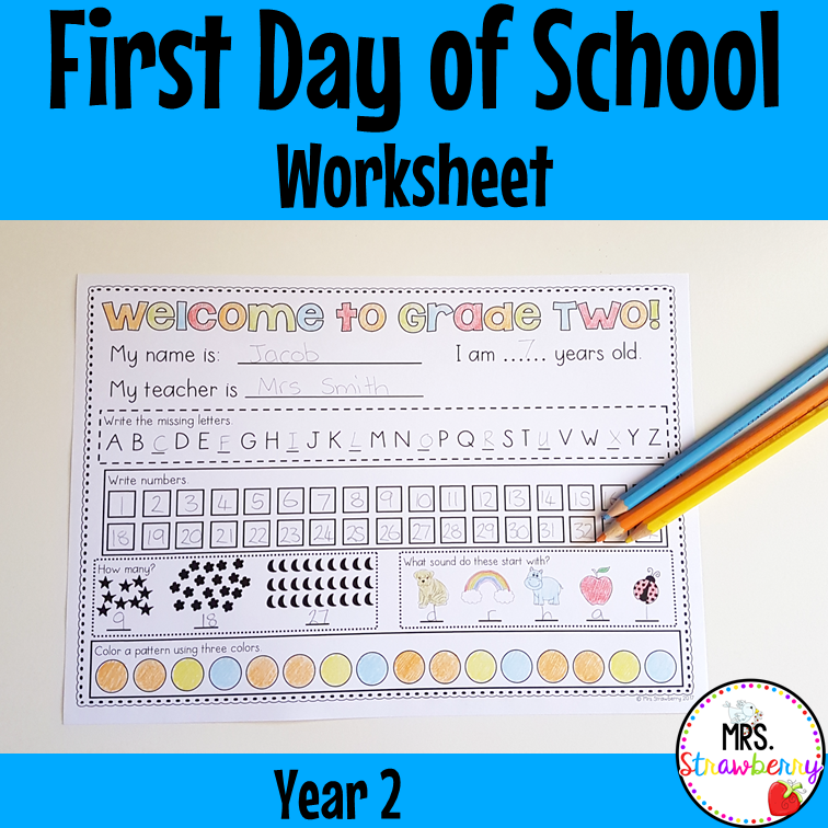 First Day of School Assessment Worksheet Year 2