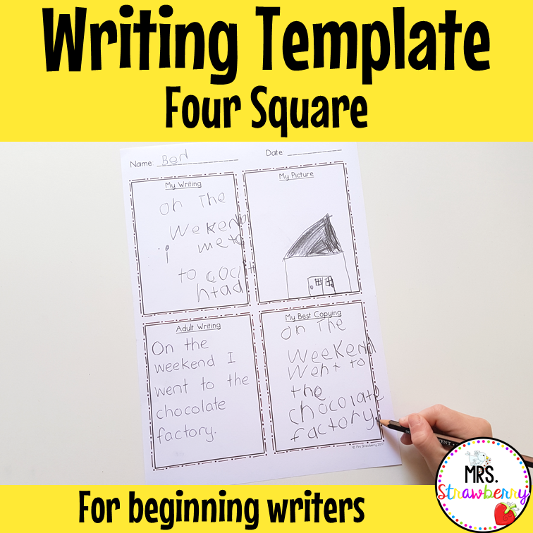 Four Square Writing Template for Early Writers - Mrs. Strawberry