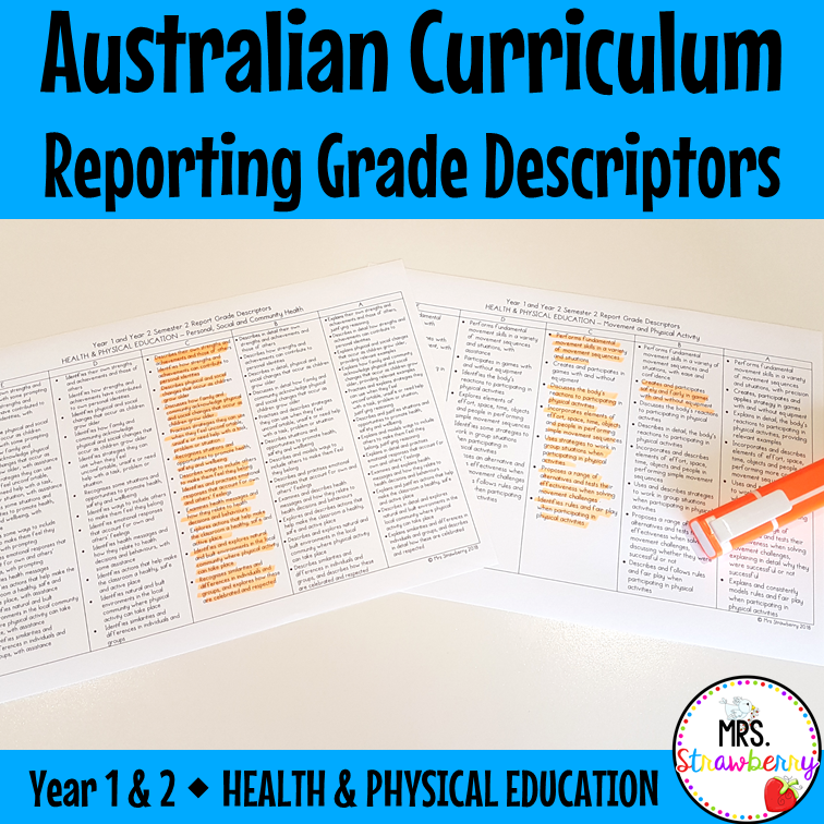 Year 1 and 2 HEALTH AND PHYSICAL EDUCATION Australian Curriculum Reporting Grade Descriptors