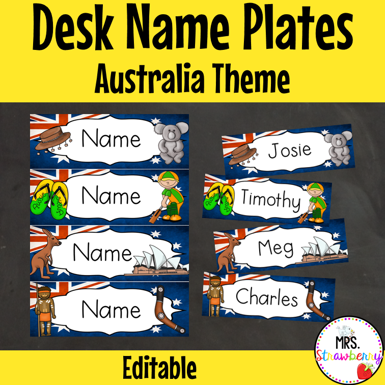 Australia Themed Desk Name Plate Labels EDITABLE