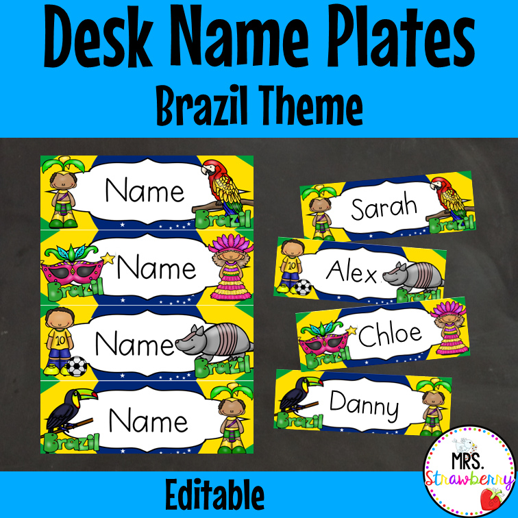 Brazil Themed Desk Name Plate Labels EDITABLE