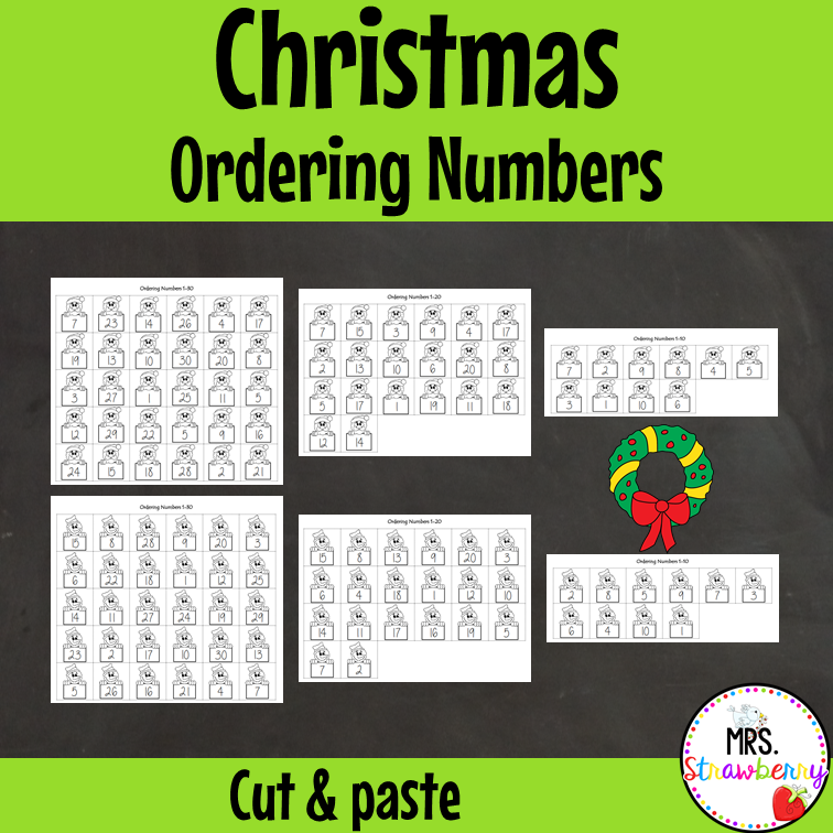 Christmas Ordering Numbers Cut and Paste