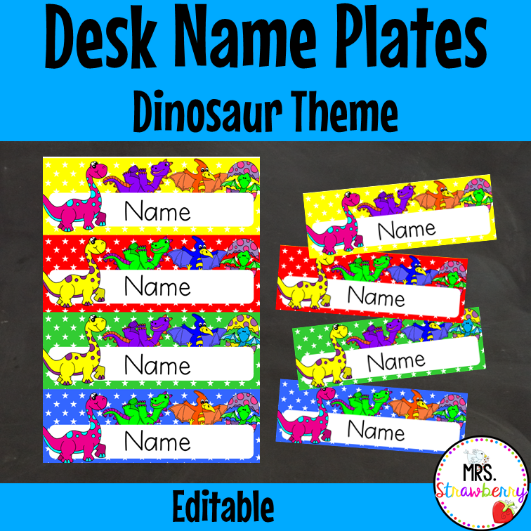 Dinosaur Desk Name Plate Labels EDITABLE