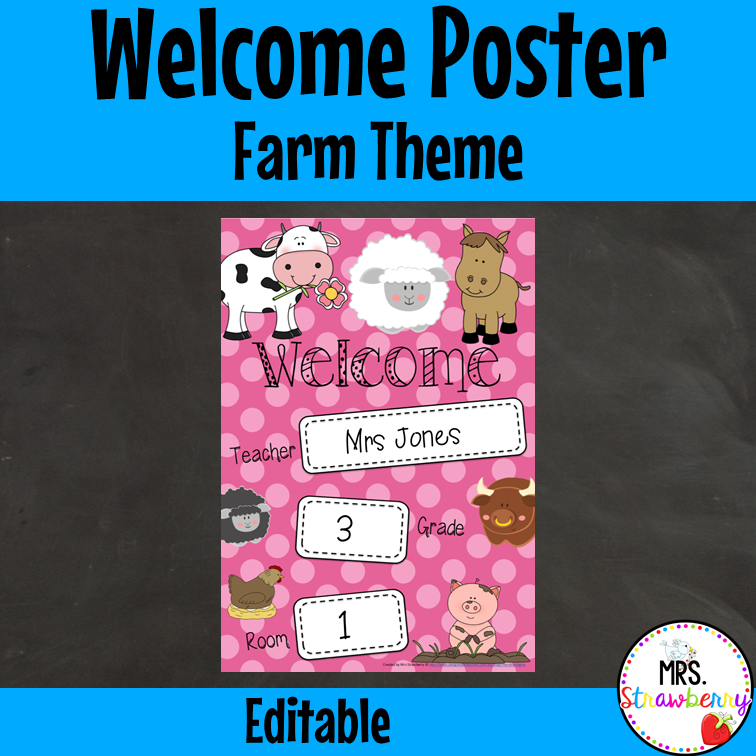 Farm Animals Classroom Welcome Poster EDITABLE