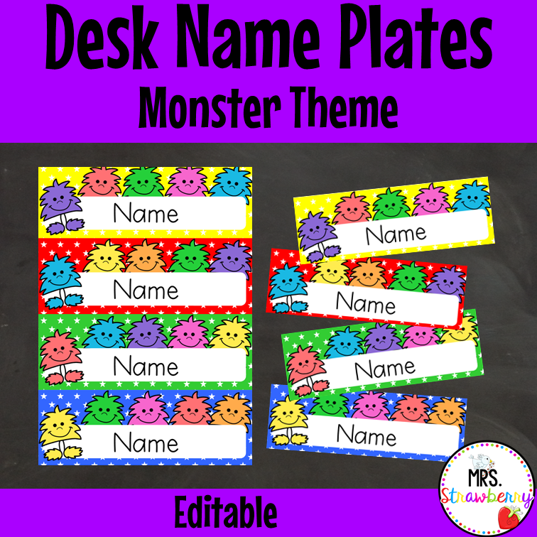 Monster Desk Name Plate Labels EDITABLE