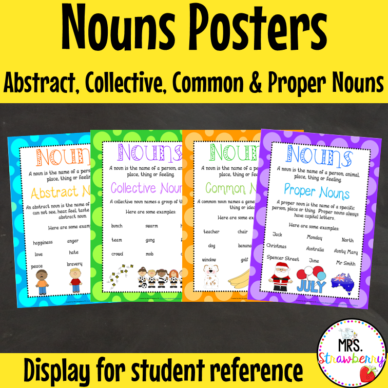 Nouns Posters: Abstract Nouns, Collective Nouns, Common Nouns, Proper Nouns