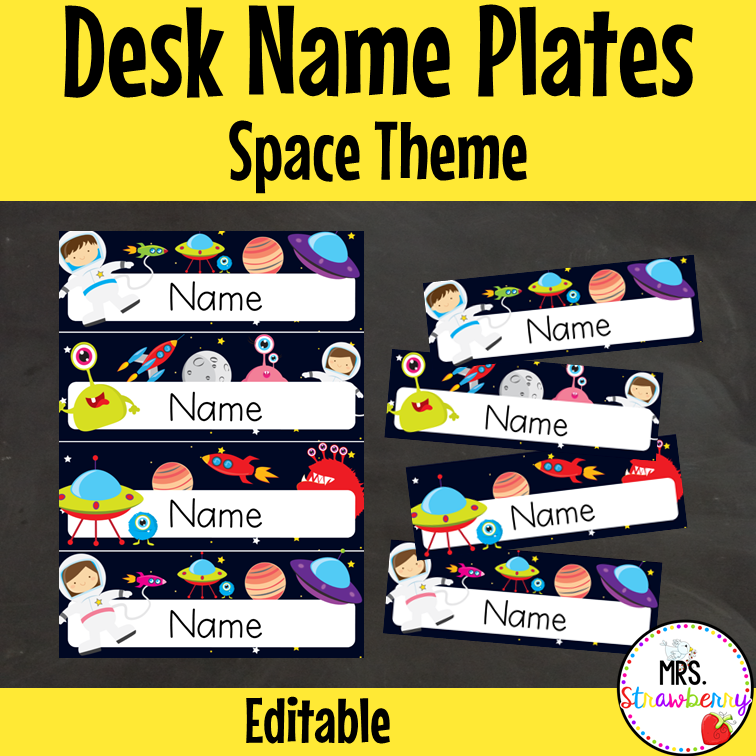 Space Desk Name Plate Labels EDITABLE