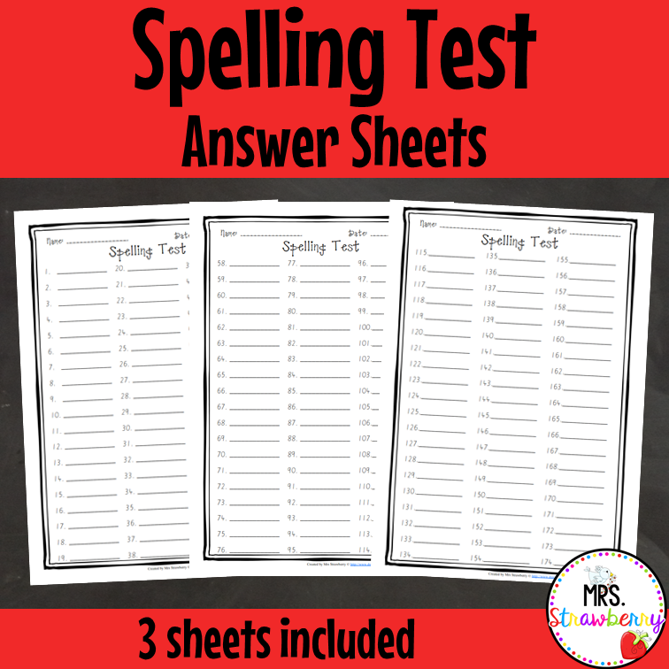 Spelling Test Answer Sheets