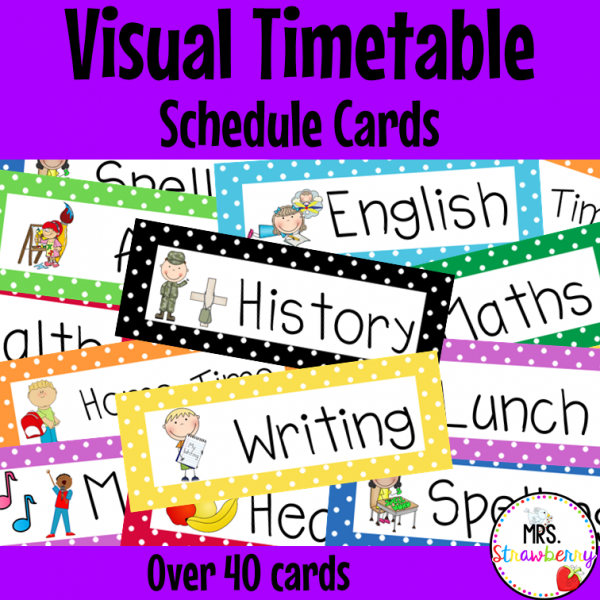 Visual Timetable Schedule Cards - Mrs. Strawberry