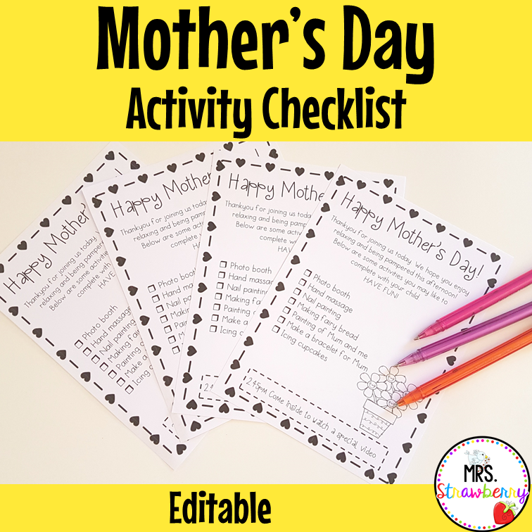 Mother's Day Activity Checklists - EDITABLE