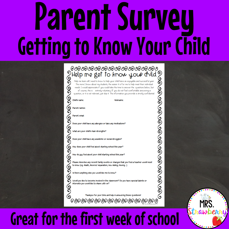 Parent Survey Getting To Know Your Child