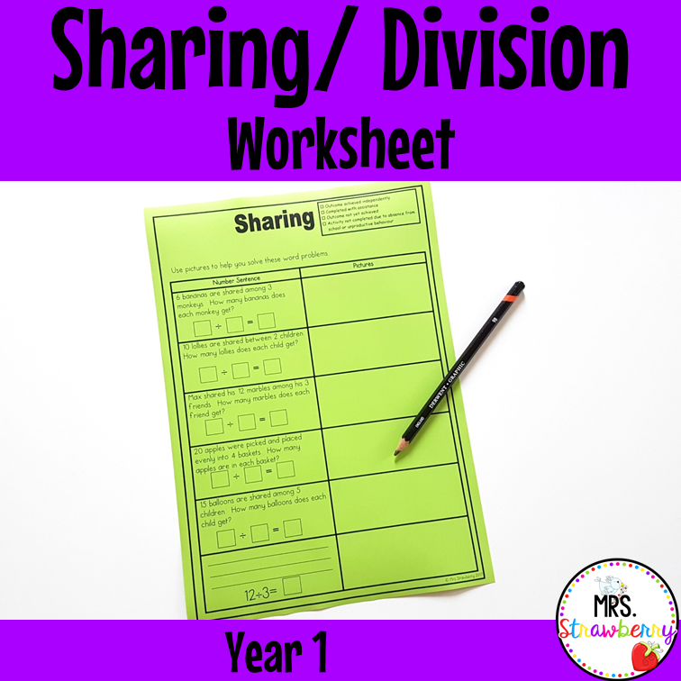 Sharing Word Problems Division Worksheet Year 1