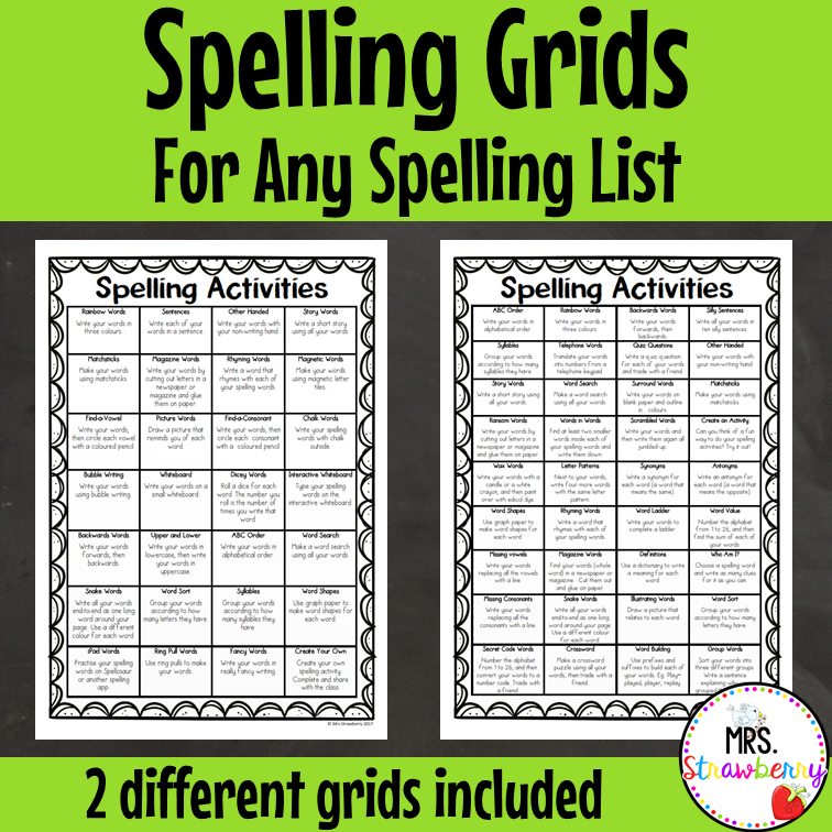 Spelling Activity Grids For Any Spelling List