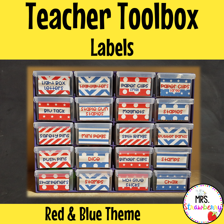 Teacher Toolbox Drawer Labels Red and Blue Theme EDITABLE