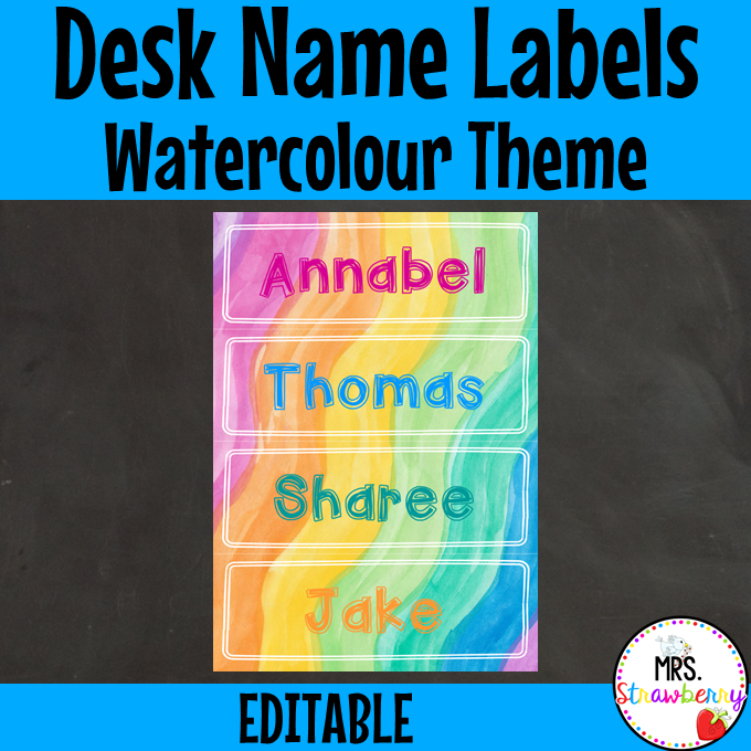 Watercolour Desk Name Plate Labels EDITABLE