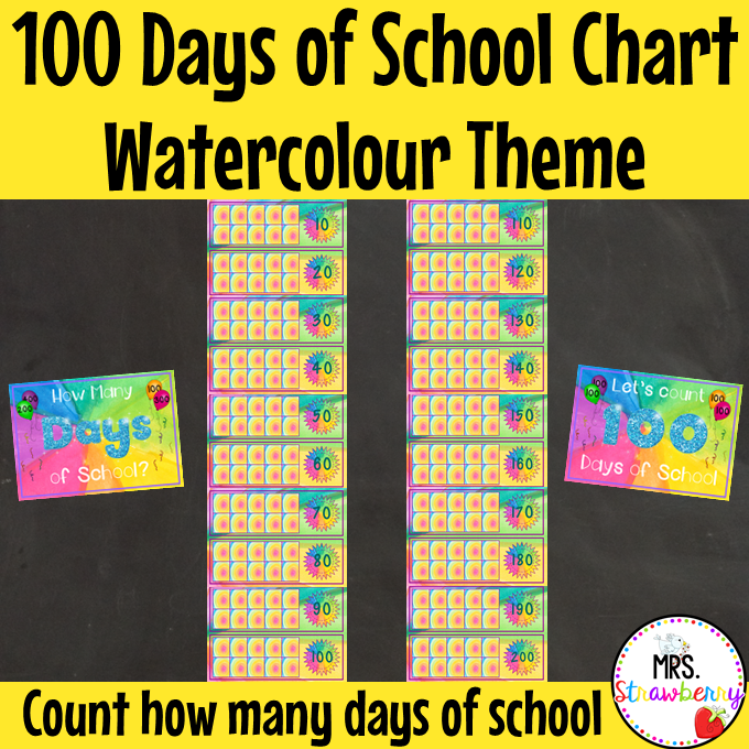 Watercolour Counting 100 Days of School Chart