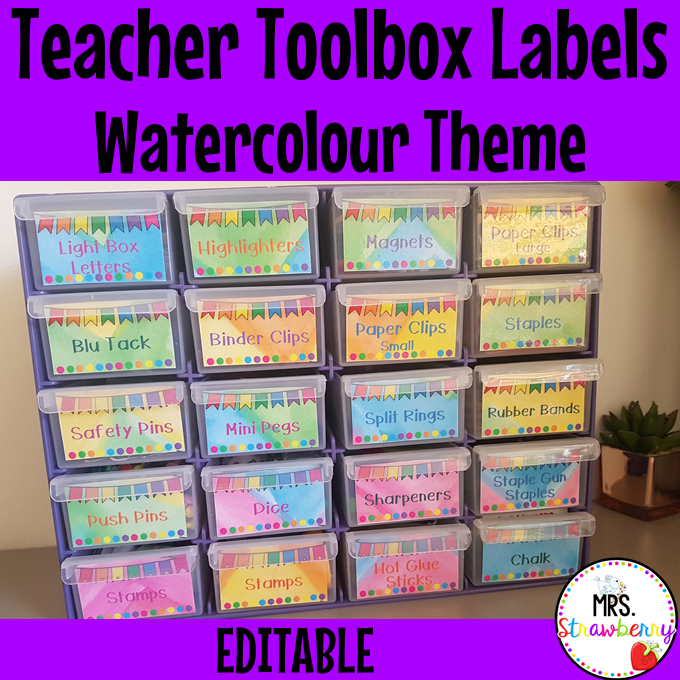 Watercolour Teacher Toolbox Drawer Labels EDITABLE #1