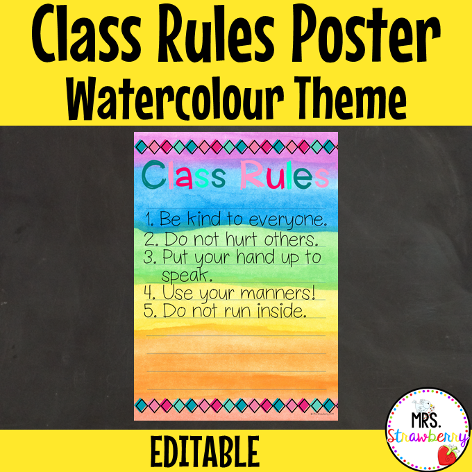 Watercolor Class Rules Poster EDITABLE