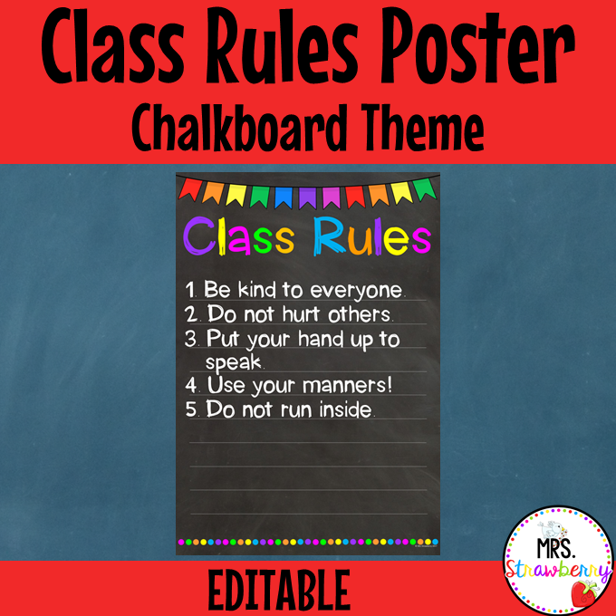 Chalkboard Class Rules Poster EDITABLE