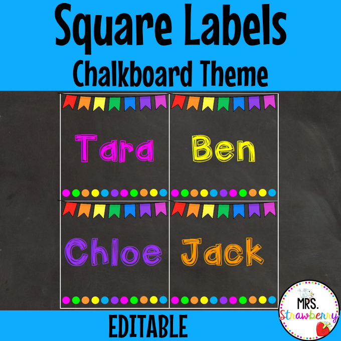 Chalkboard Bunting Square Labels EDITABLE