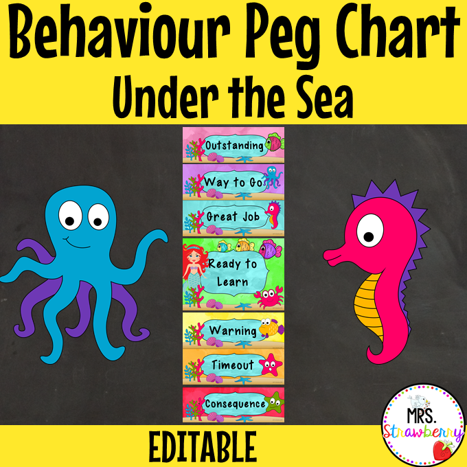Under the Sea Behaviour Reward Peg Chart EDITABLE