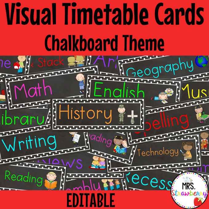 Chalkboard Visual Timetable Schedule Cards EDITABLE
