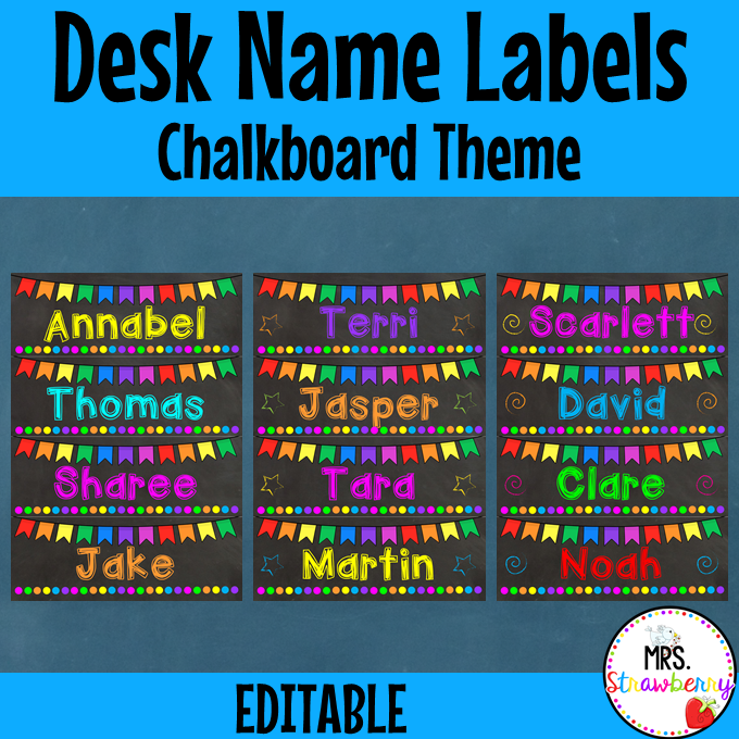 Chalkboard Bunting Desk Name Plate Labels EDITABLE