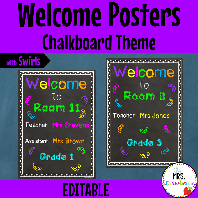 Chalkboard Welcome Poster with Swirls EDITABLE