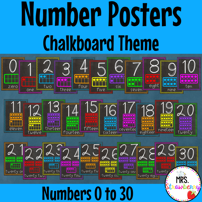 Chalkboard Number Posters 0 to 30 With Number Frames
