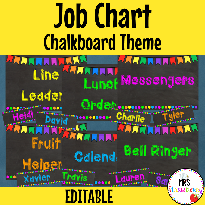 Chalkboard Bunting Job Chart EDITABLE