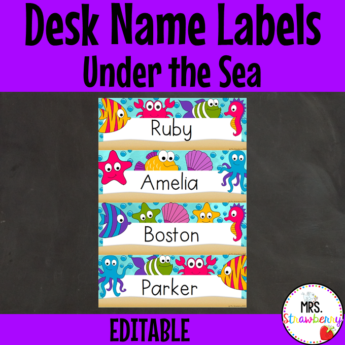 Under the Sea Desk Name Plate Labels EDITABLE