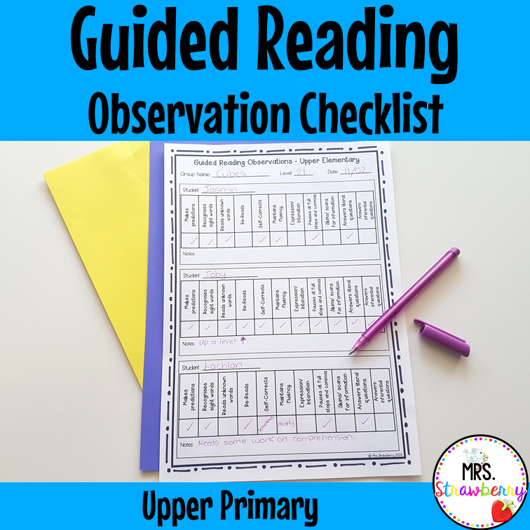 Guided Reading Observation Checklist Upper Primary