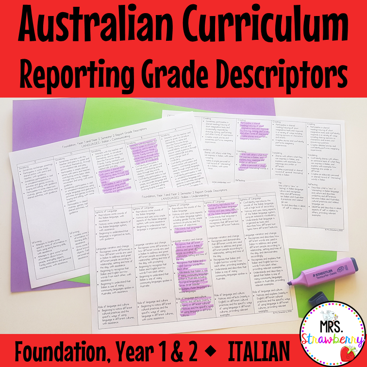 Foundation to Year 2 ITALIAN Australian Curriculum Reporting Grade Descriptors