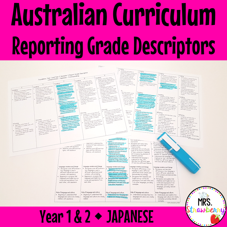 Year 1 to Year 2 JAPANESE Australian Curriculum Reporting Grade Descriptors