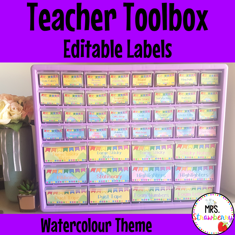 Watercolor Teacher Toolbox Drawer Labels EDITABLE #2