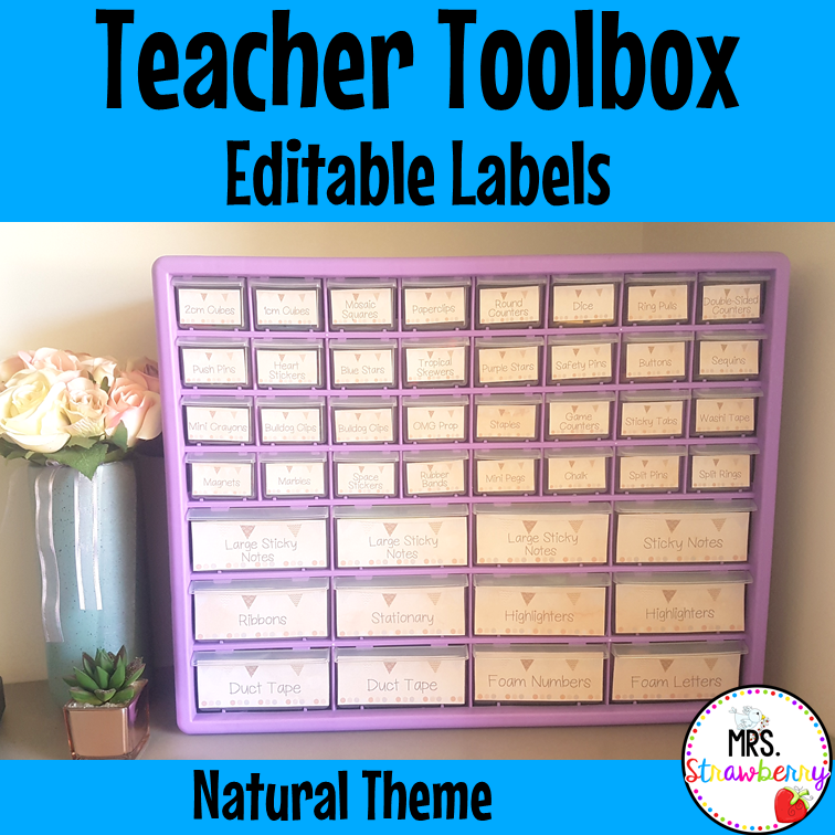 Natural Theme Teacher Toolbox Drawer Labels EDITABLE #2 - Mrs. Strawberry