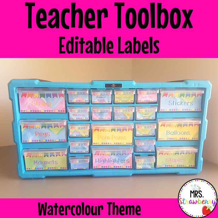Watercolor Teacher Toolbox Drawer Labels EDITABLE #3