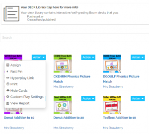 screenshot showing how to assign Boom decks to students