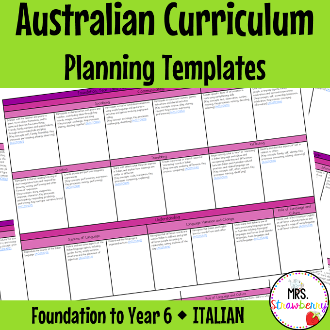 Foundation to Year 6 ITALIAN Australian Curriculum Planning Templates