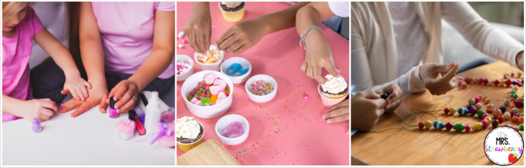 Mother's Day activities for a pampering session, including nail painting, cupcake decorating and handmade bracelets.