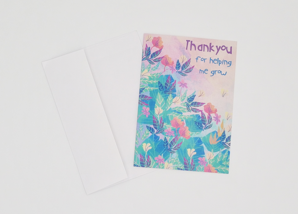 Teacher Thank You Card: Thank You For Helping Me Grow