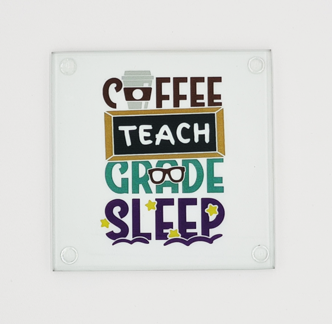 Teacher Glass Coaster With Gift Box: Coffee Teach Grade Sleep
