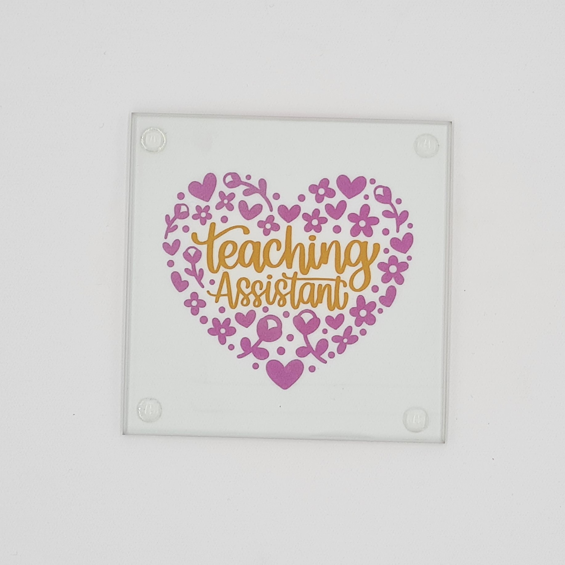 Teaching Assistant Glass Coaster With Gift Box: Heart